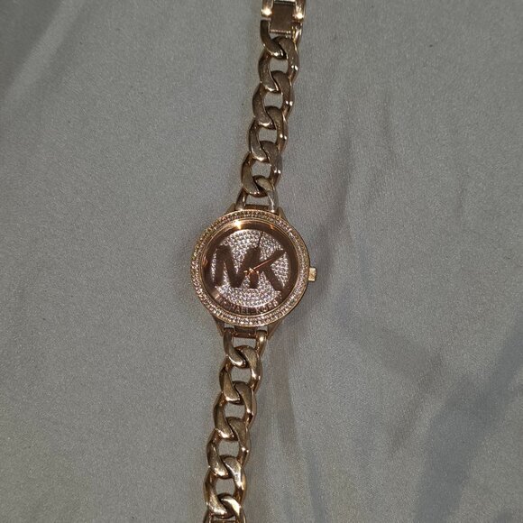 Michel Kors Gold Color and Slim Runway Pave'  Watch - Model MK-3475 - Picture 1 of 6